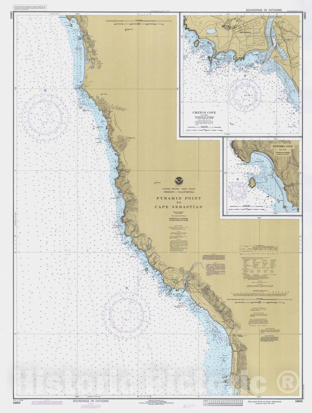 Historic Nautical Map - Pyramid Point To Cape Sebastian, OR, CA, 1982 NOAA Chart - Vintage Wall Art