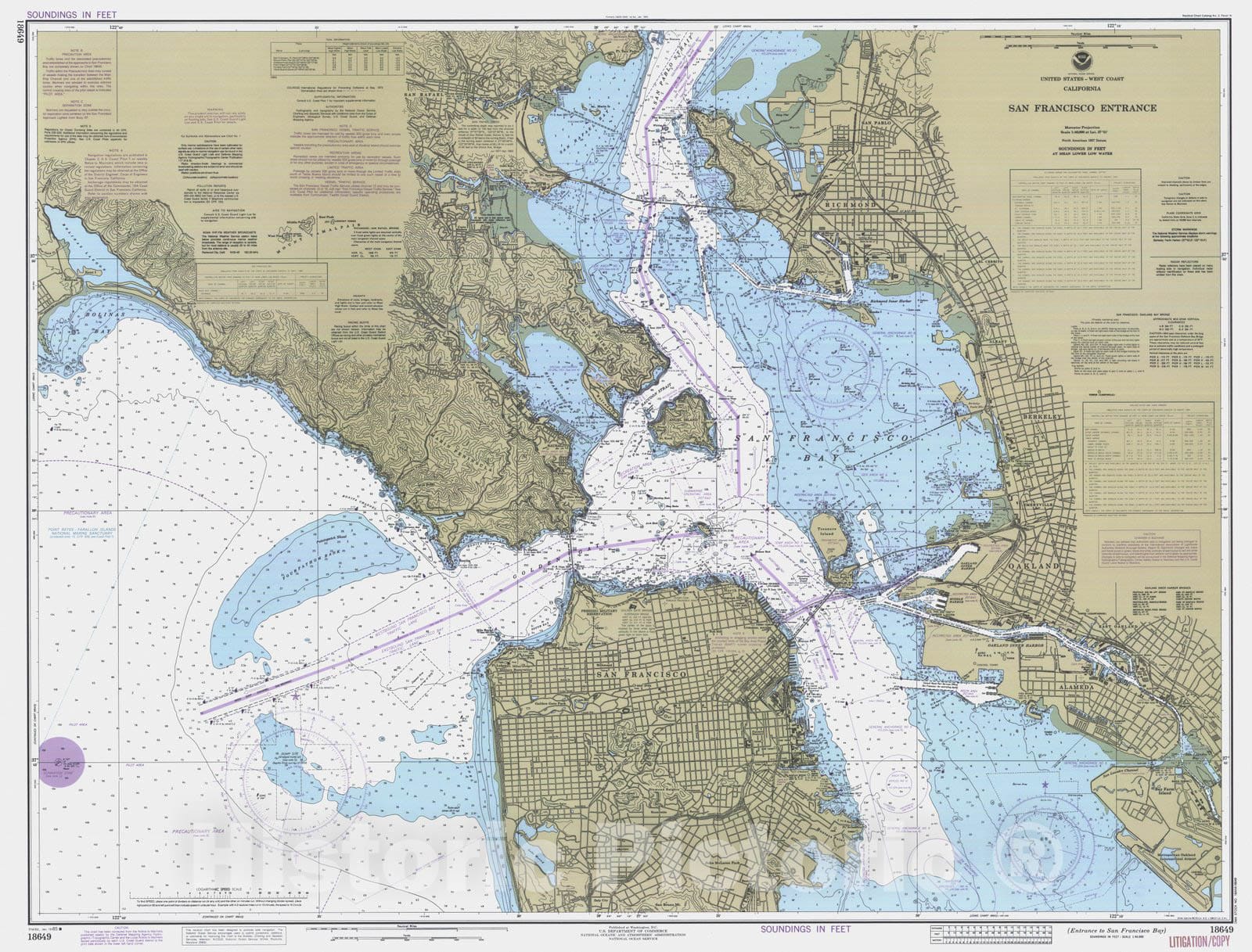 Historic Nautical Map - Entrance To San Francisco Bay, CA, 1985 NOAA Chart - Vintage Wall Art