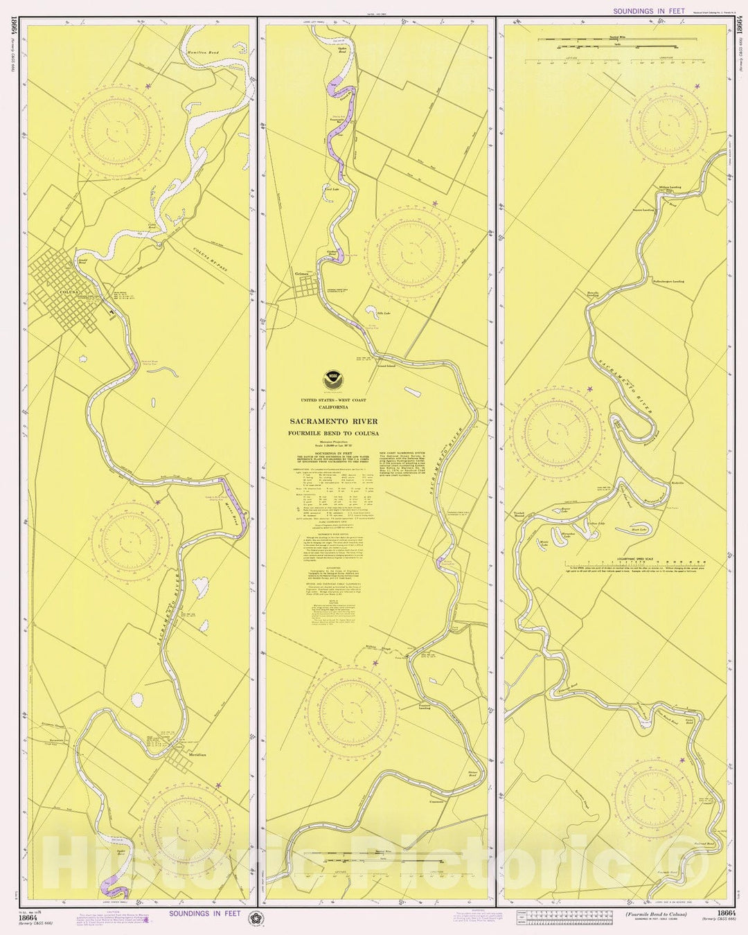 Historic Nautical Map - Fourmile Bend To Colusa, CA, 1976 NOAA Chart - Vintage Wall Art