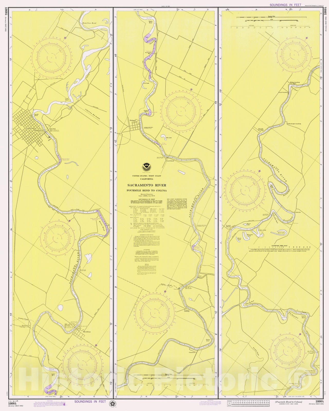 Historic Nautical Map - Fourmile Bend To Colusa, CA, 1976 NOAA Chart - Vintage Wall Art