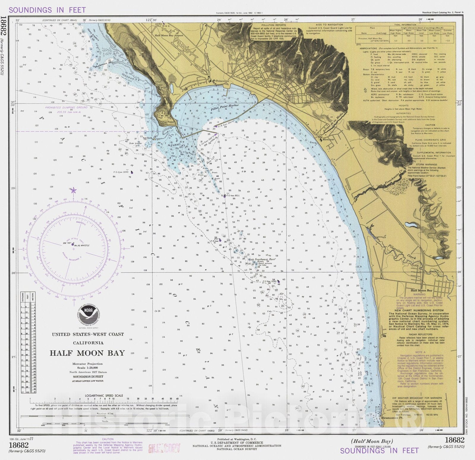 Historic Nautical Map - Half Moon Bay, CA, 1977 NOAA Chart - Vintage Wall Art