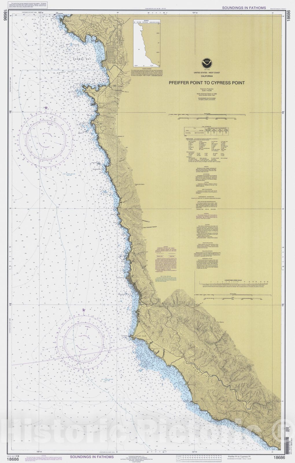 Historic Nautical Map - Pfeiffer Pt To Cypress Pt, CA, 1999 NOAA Chart - Vintage Wall Art