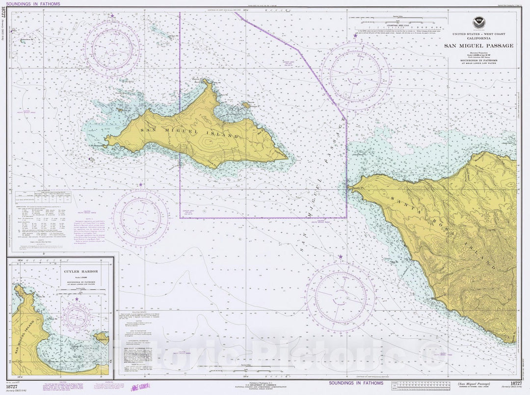 Historic Nautical Map - San Miguel Passage, CA, 1977 NOAA Chart - Vintage Wall Art