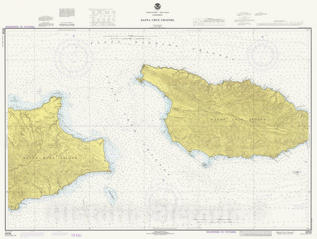 Historic Nautical Map - Santa Cruz Channel, CA, 1977 NOAA Chart - Vintage Wall Art