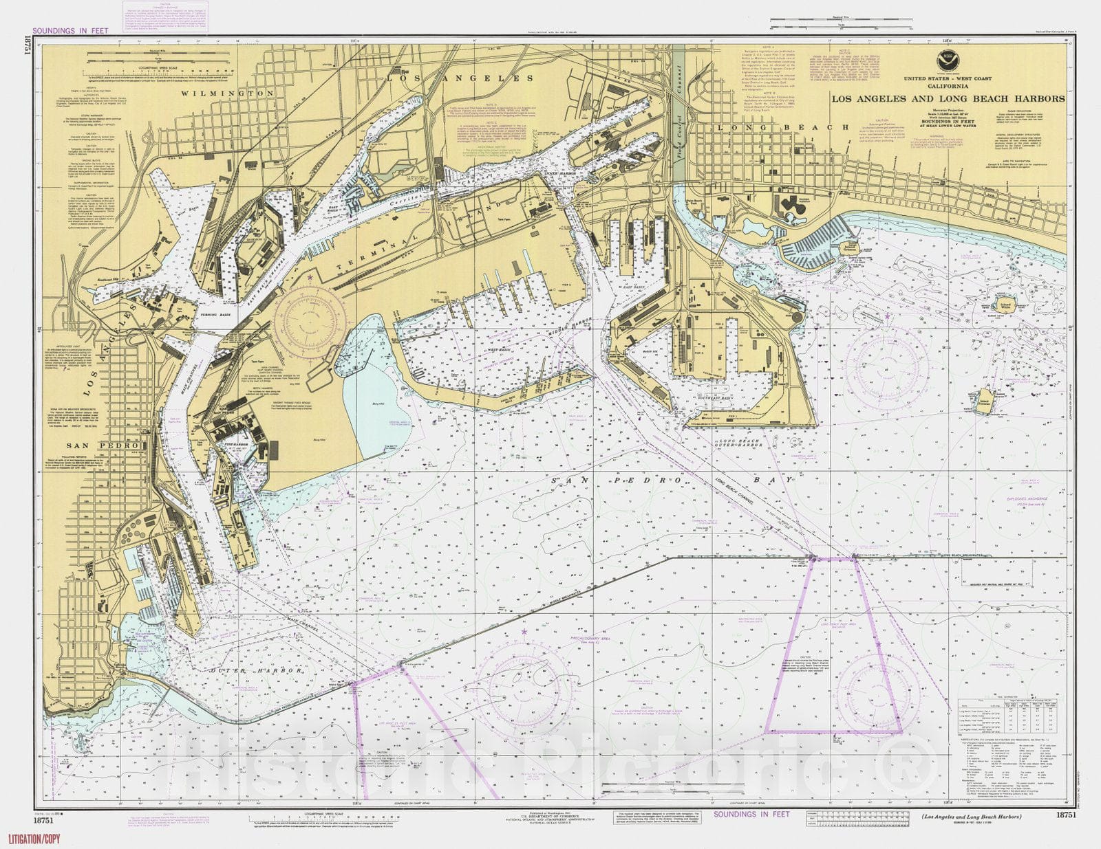 Historic Nautical Map - Los Angeles And Long Beach Harbors, CA, 1986 NOAA Chart - Vintage Wall Art