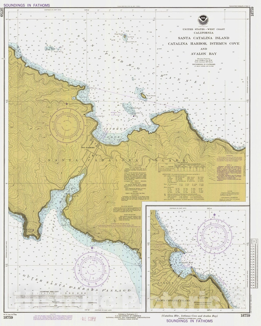 Historic Nautical Map - Catalina Hbr Isthmus Cove And Avalon Bay, CA, 1979 NOAA Chart - Vintage Wall Art