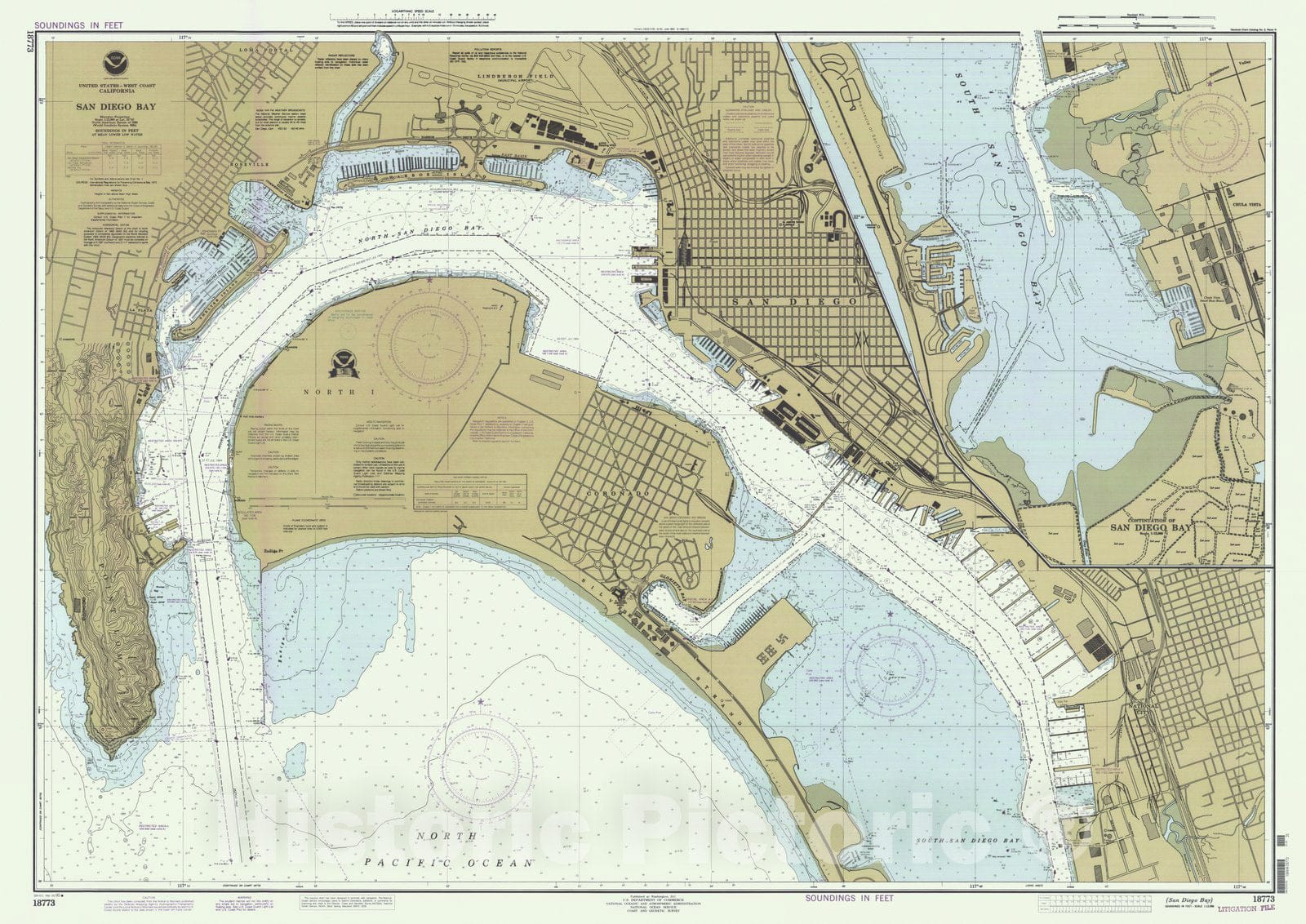 Historic Nautical Map - San Diego Bay, CA, 1995 NOAA Chart - Vintage Wall Art