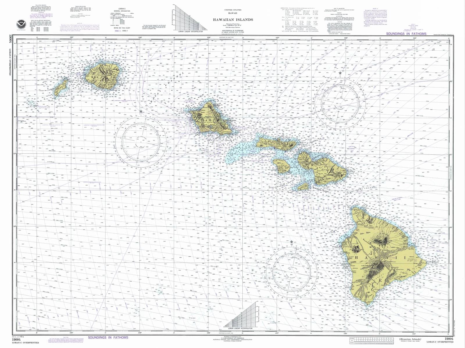 Historic Nautical Map - Hawaiian Islands, HI, 1980 NOAA Chart - Vintage Wall Art