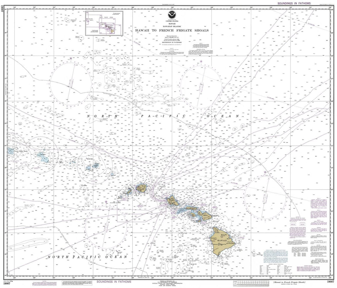 Historic Nautical Map - Hawaii To French Frigate Shoals, HI, 1994 NOAA Chart - Vintage Wall Art