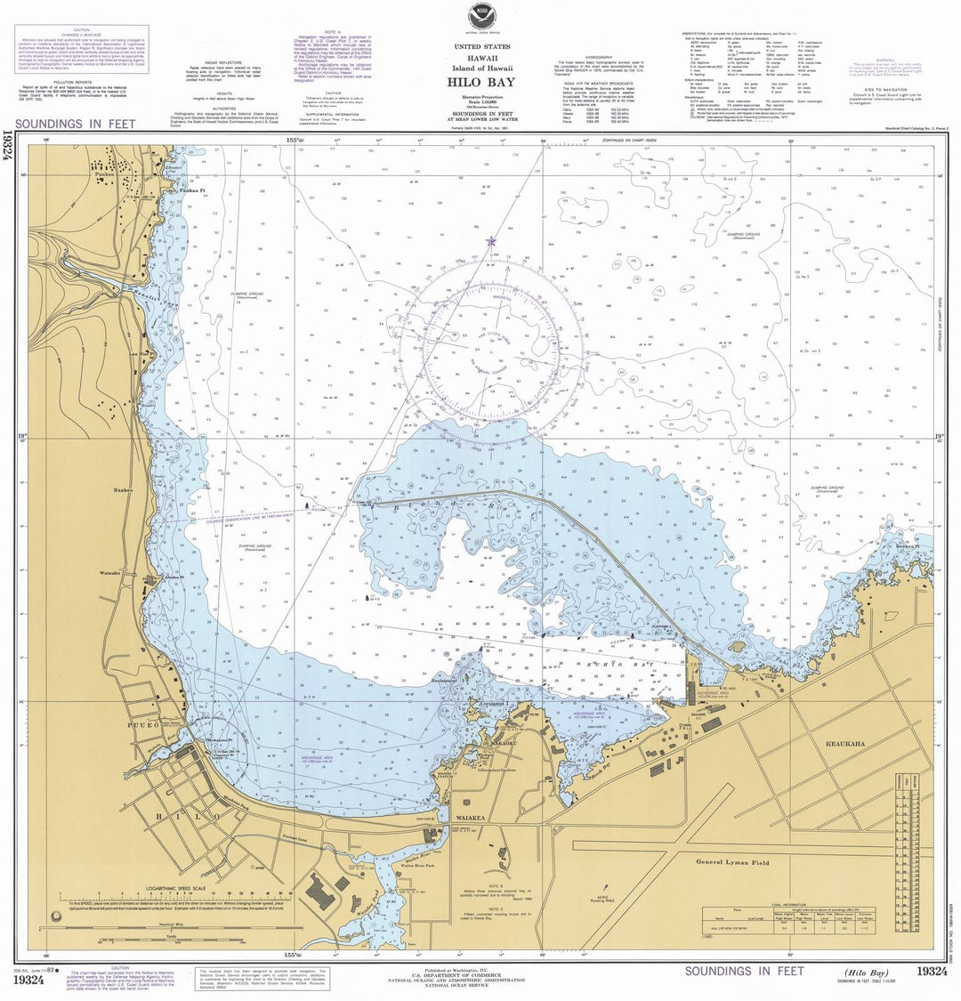 Historic Nautical Map - Hilo Bay, HI, 1983 NOAA Chart - Vintage Wall Art