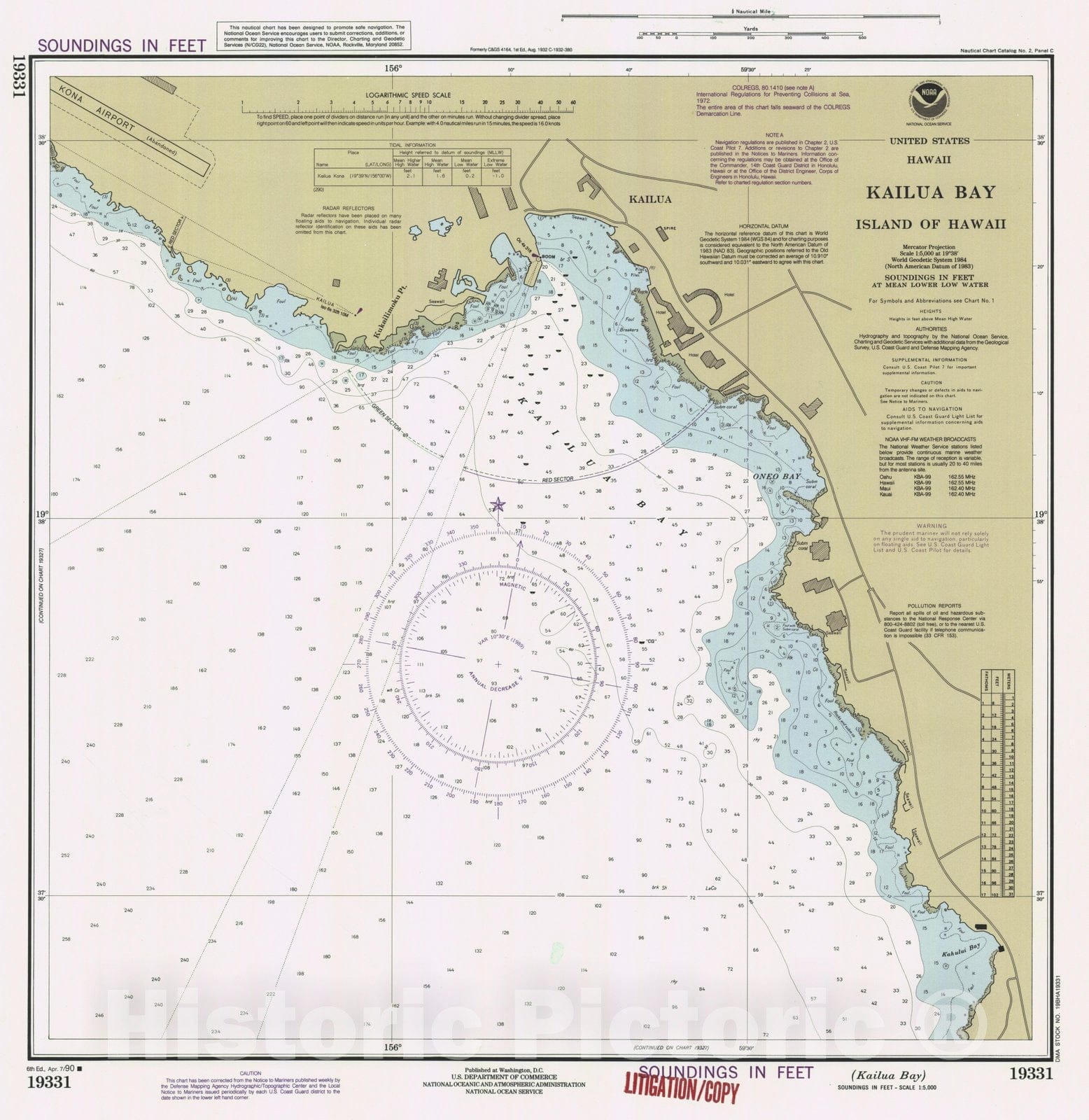 Historic Nautical Map - Kailua Bay, HI, 1990 NOAA Chart - Vintage Wall Art