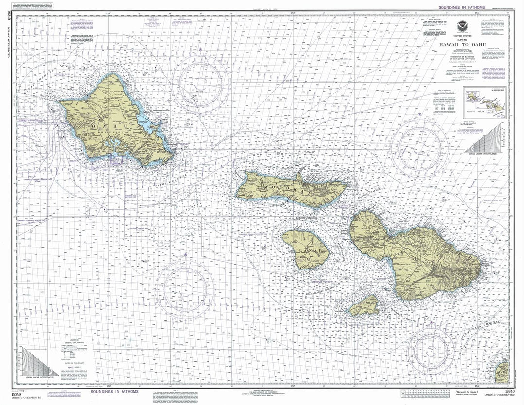 Historic Nautical Map - Hawaii To Oahu, HI, 1990 NOAA Chart - Vintage Wall Art