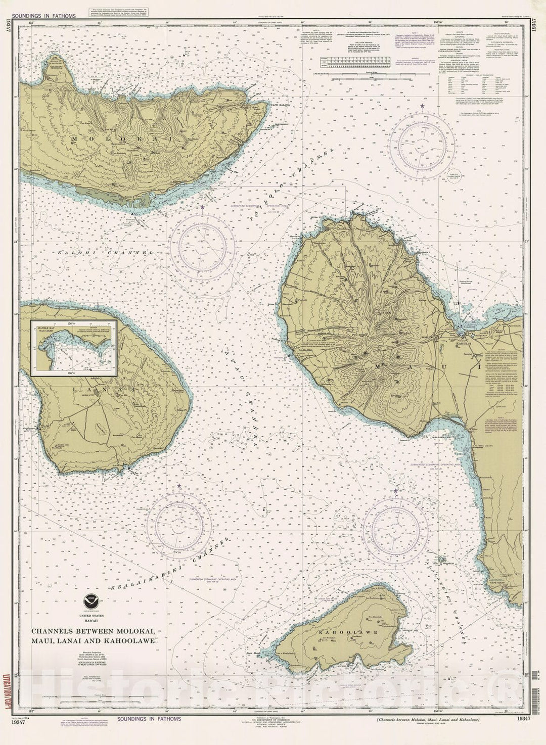 Historic Nautical Map - Channels Between Molokai Maui Lanai And Kahoolawe, HI, 1993 NOAA Chart - Vintage Wall Art