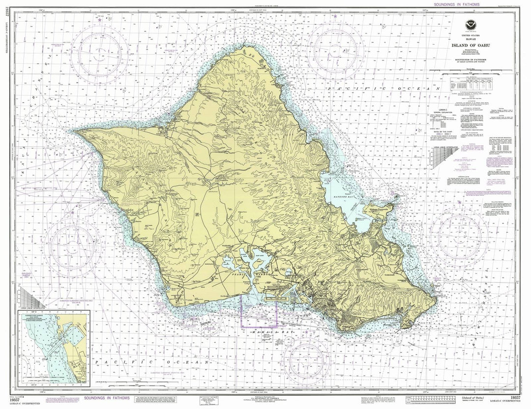 Historic Nautical Map - Island Of Oahu, HI, 1990 NOAA Chart - Vintage Wall Art