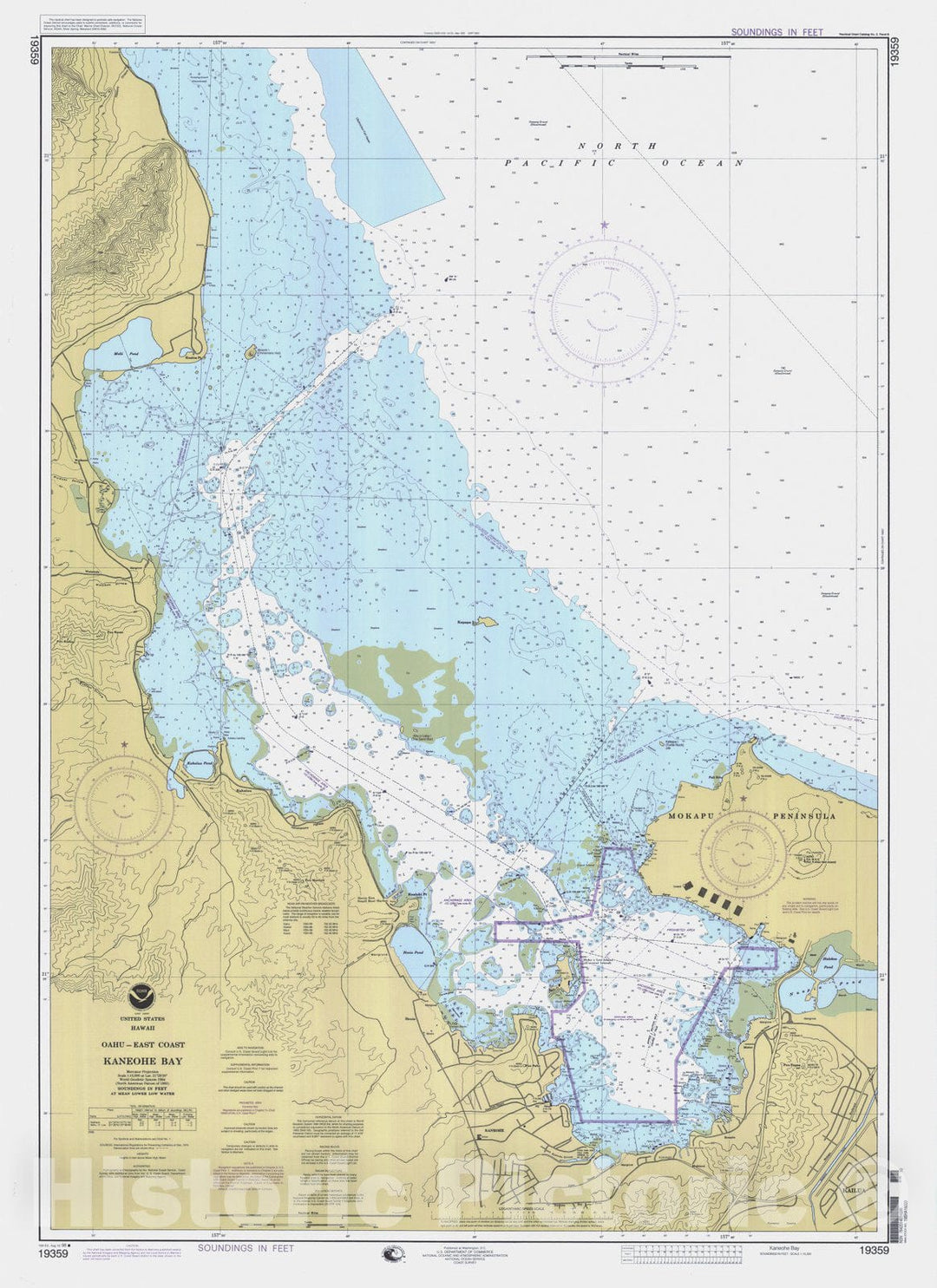 Historic Nautical Map - Kaneohe Bay, HI, 1998 NOAA Chart - Vintage Wall Art