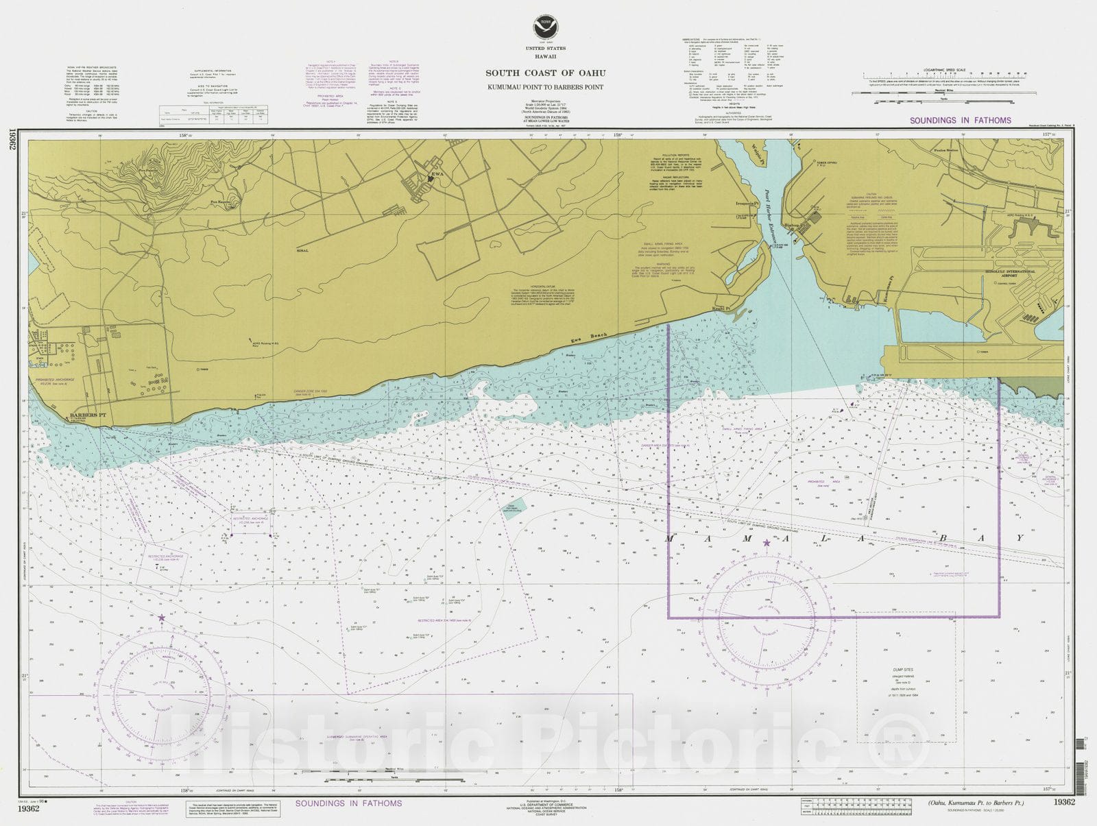 Historic Nautical Map - South Coast Of Oahu - Kumumau Point To Barbers Point, HI, 1996 NOAA Chart - Vintage Wall Art