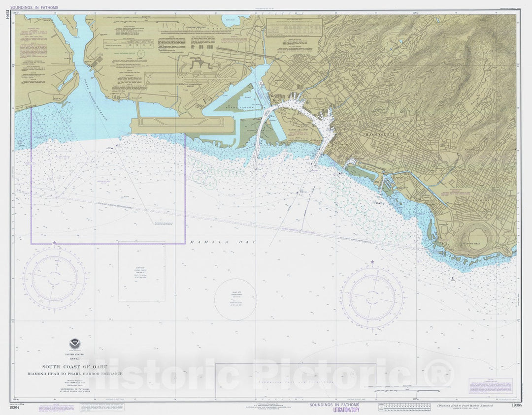 Historic Nautical Map - Diamond Head To Pearl Harbor Entrance, HI, 1985 NOAA Chart - Vintage Wall Art