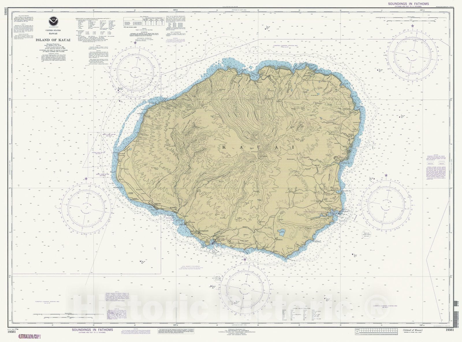 Historic Nautical Map - Island Of Kauai, HI, 1993 NOAA Chart - Vintage Wall Art