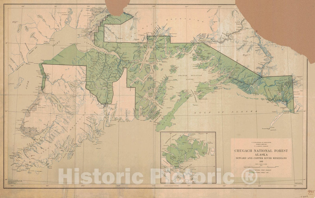 Historic Nautical Map - Chugach National Forest Alaska Seward And Copper River Meridians, AK, 1924 NOAA Base Historic Nautical Map - Vintage Wall Art