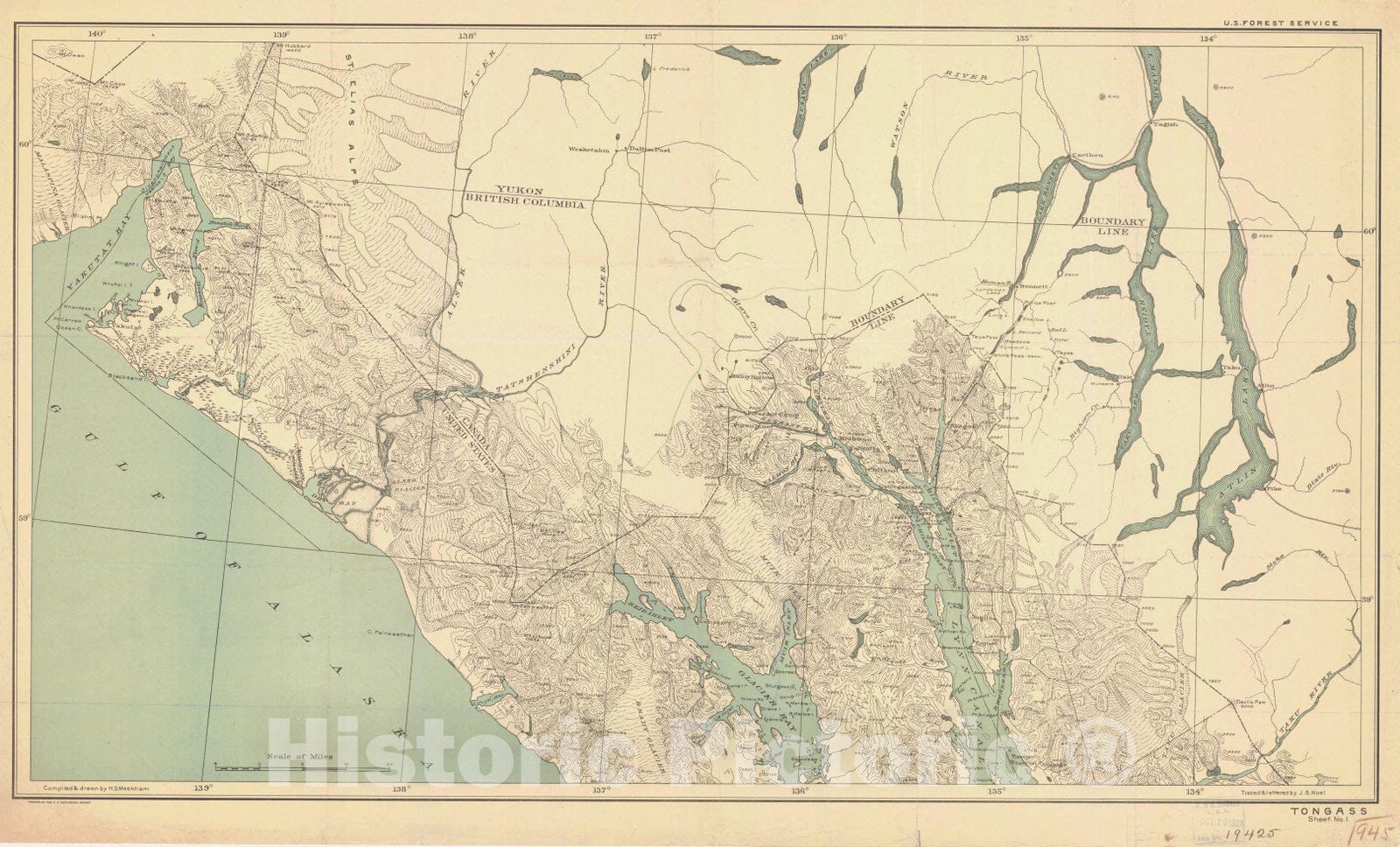 Historic Nautical Map - Tongass Sheet No 1 Yukon - British Columbia Boundary Line, AK, 1924 NOAA Topographic - Vintage Wall Art