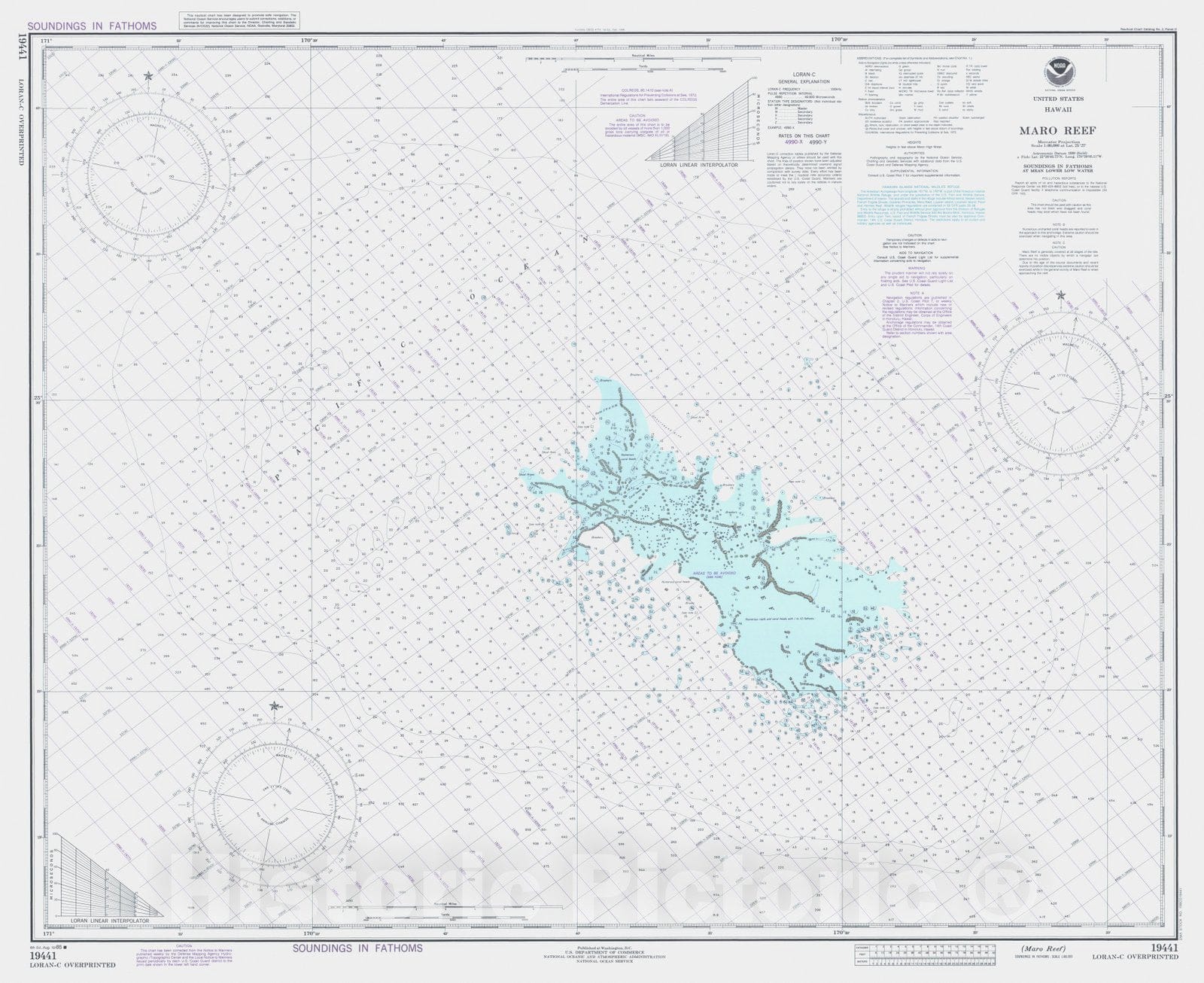 Historic Nautical Map - Maro Reef, HI, 1985 NOAA Chart - Vintage Wall Art