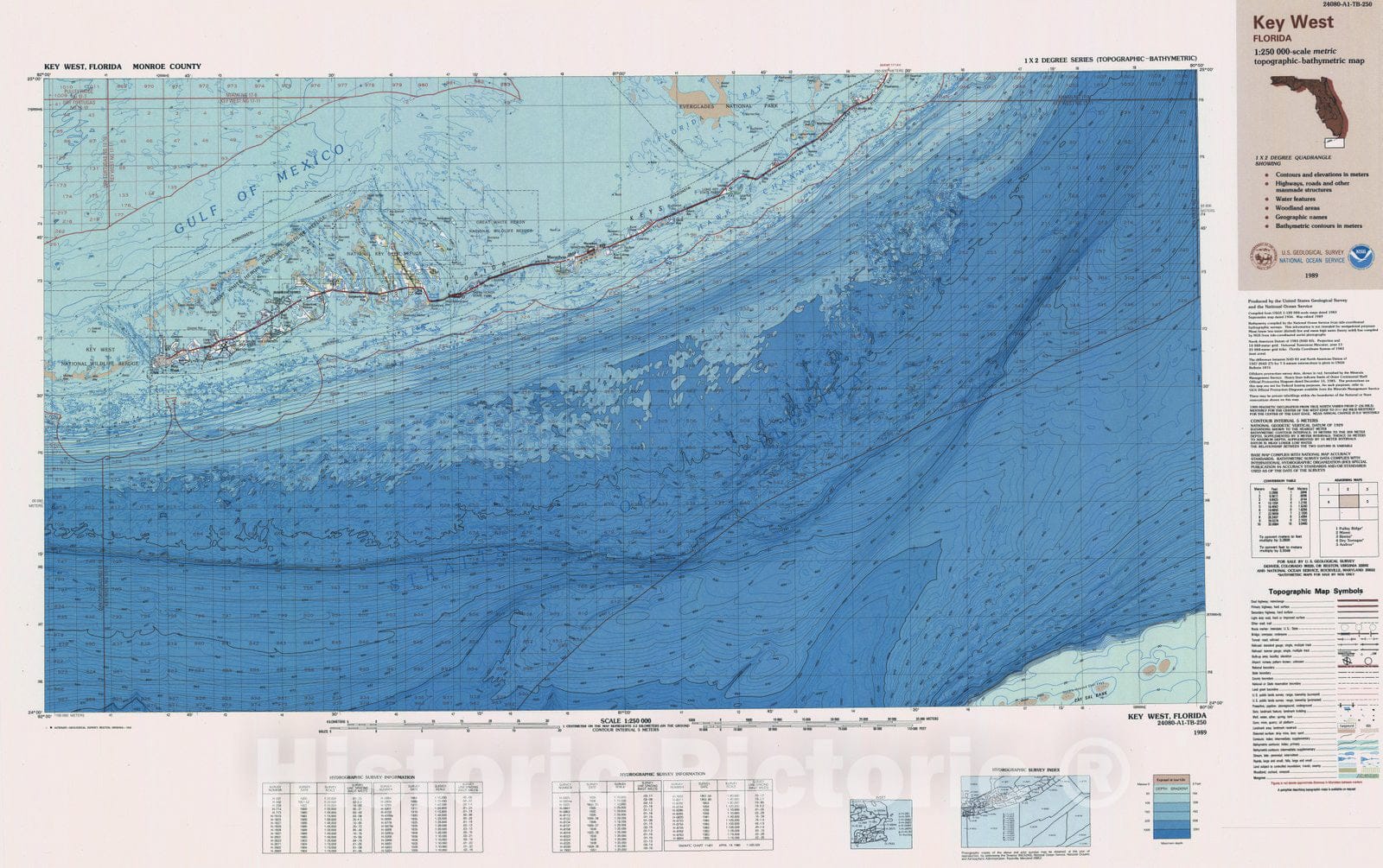 Historic Nautical Map - Key West, FL, 1989 NOAA Topographic Bathymetric Historic Nautical Map - Vintage Wall Art