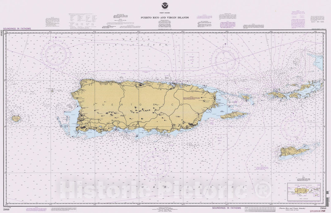 Historic Nautical Map - Puerto Rico And Virgin Islands, PR, VI, 1995 NOAA Chart - Vintage Wall Art