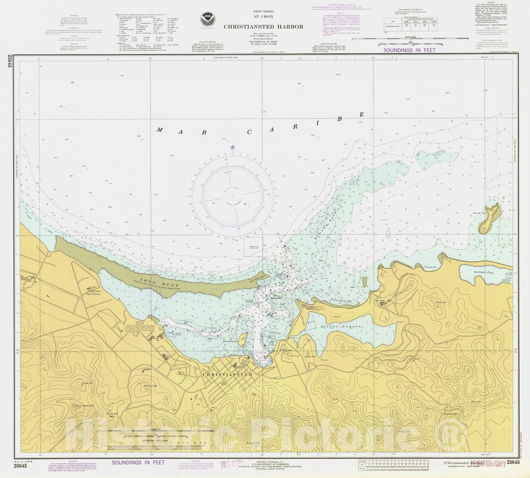 Historic Nautical Map - Christiansted Harbor, VI, 1980 NOAA Chart - Vintage Wall Art