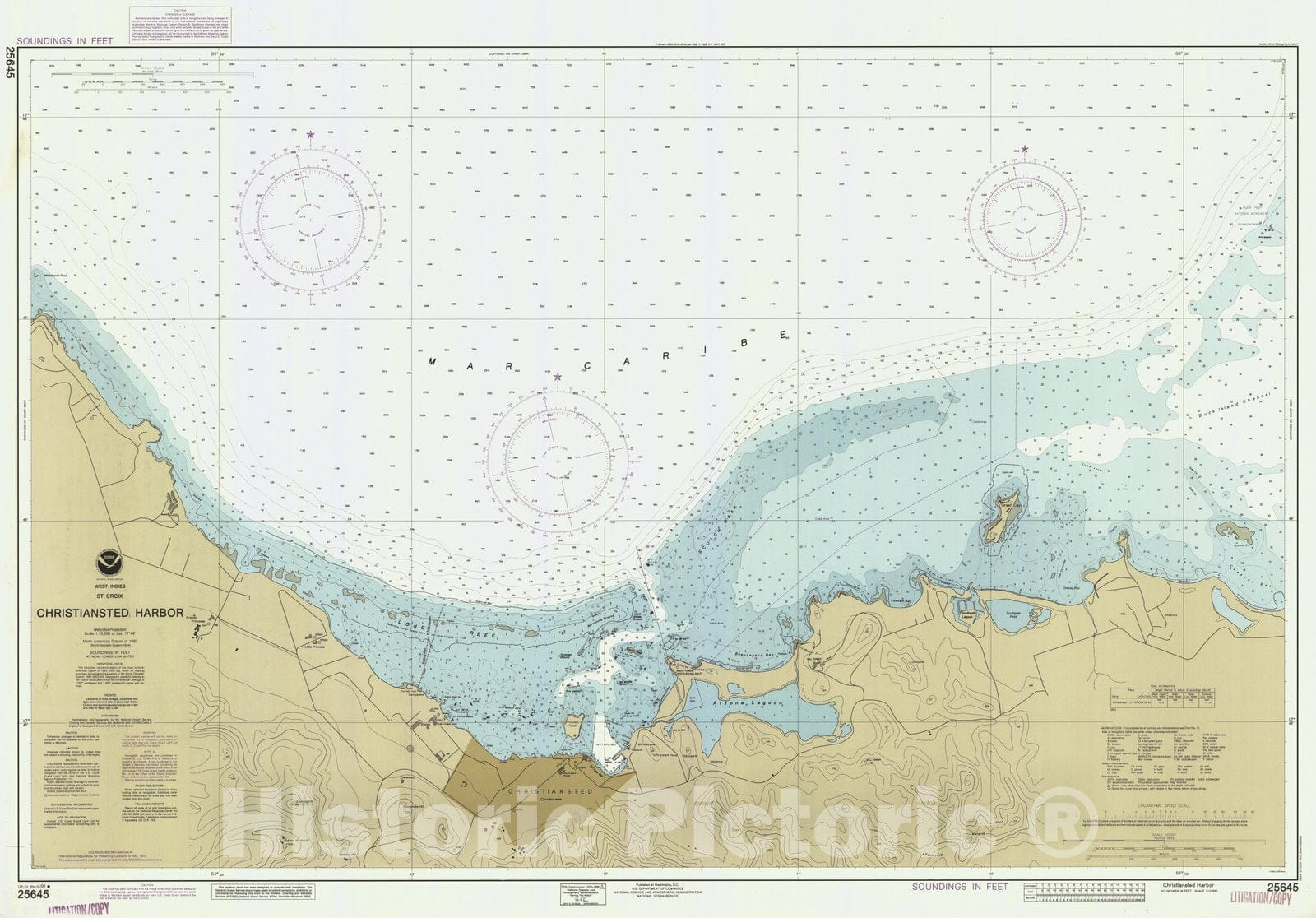 Historic Nautical Map - Christiansted Harbor, VI, 1991 NOAA Chart - Vintage Wall Art