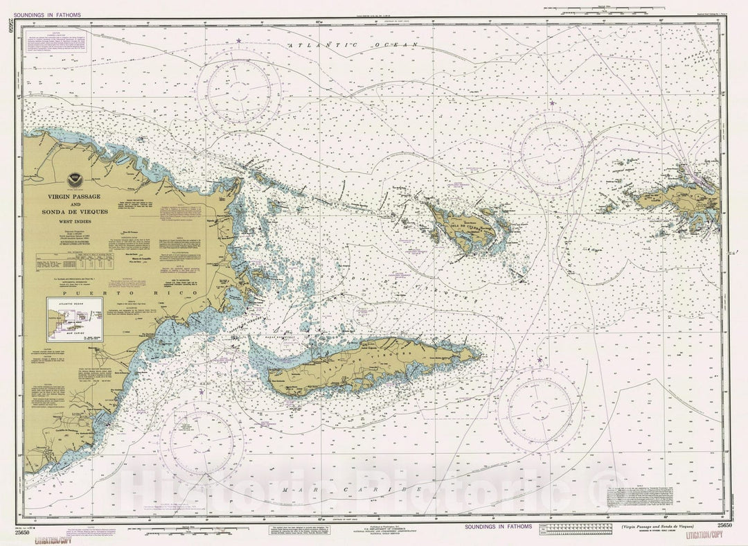 Historic Nautical Map - Virgin Passage And Sonda De Vieques, WIN, 1990 NOAA Chart - Vintage Wall Art