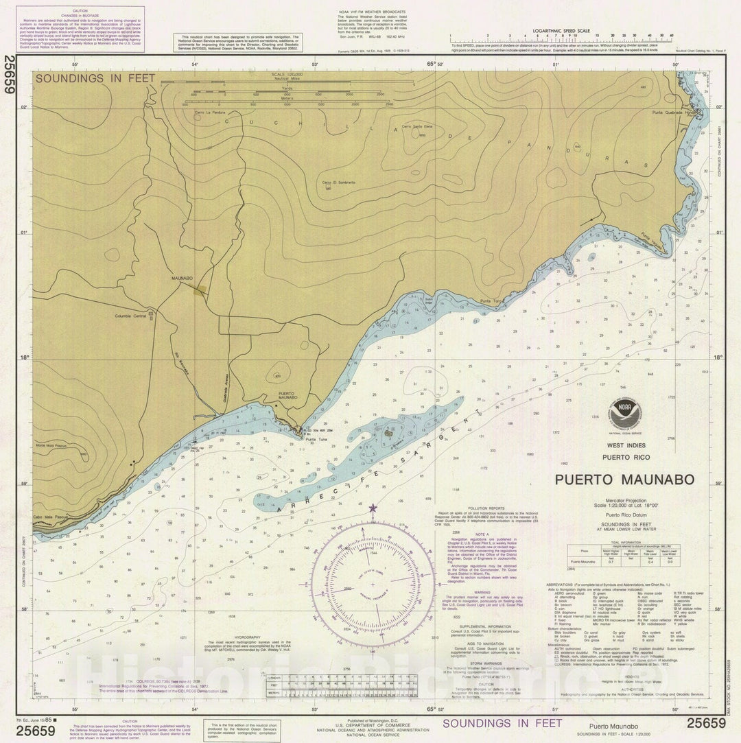 Historic Nautical Map - Puerto Maunabo, PR, 1985 NOAA Chart - Vintage Wall Art