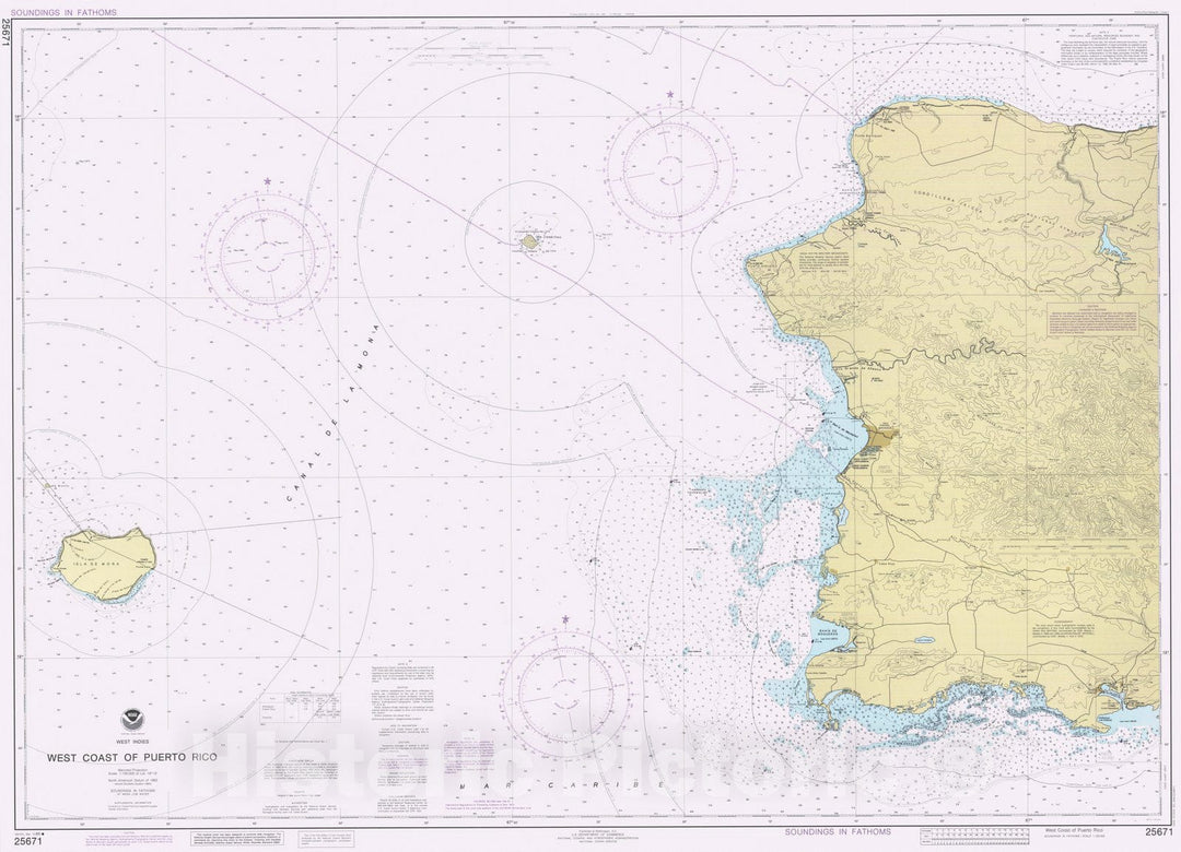 Historic Nautical Map - West Coast Of Puerto Rico, PR, 1986 NOAA Chart - Vintage Wall Art