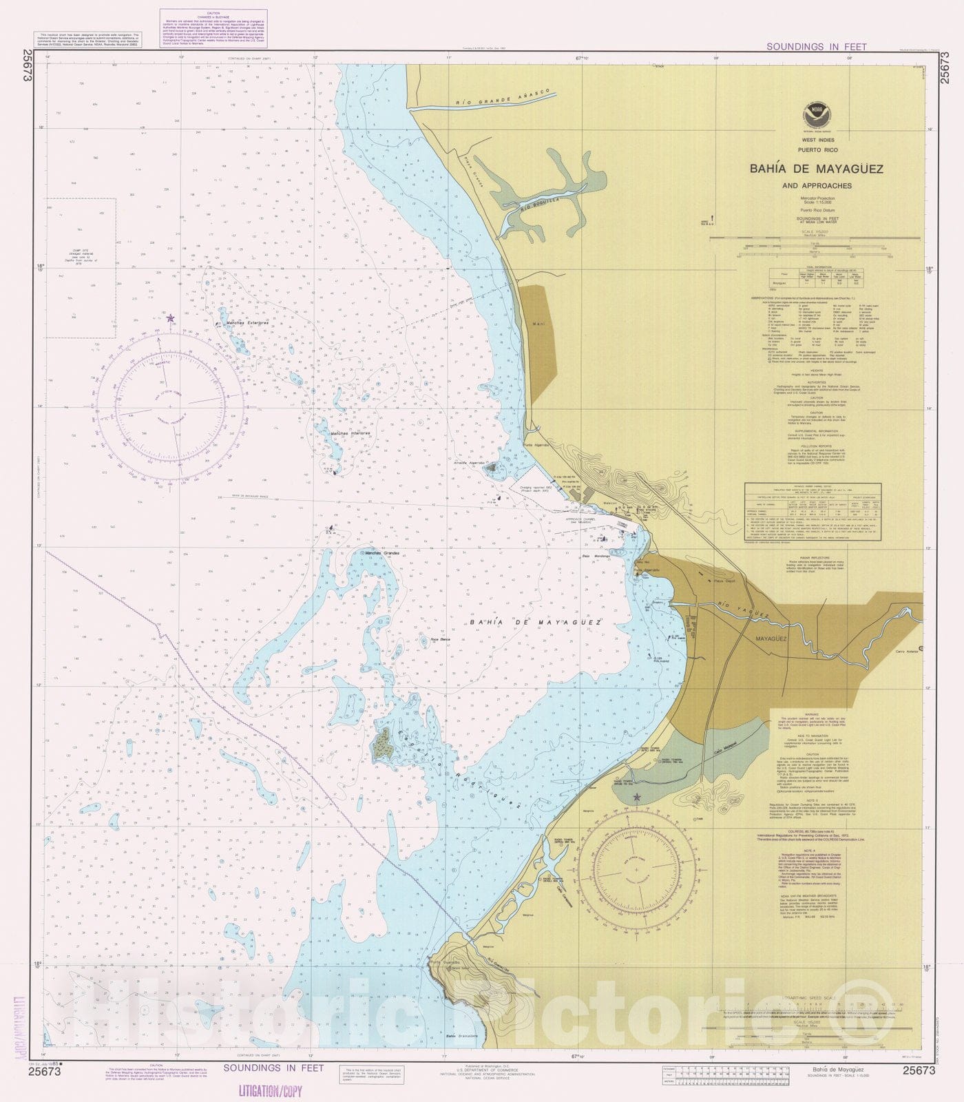 Historic Nautical Map - Bahia De Mayaguez, PR, 1985 NOAA Chart - Vintage Wall Art