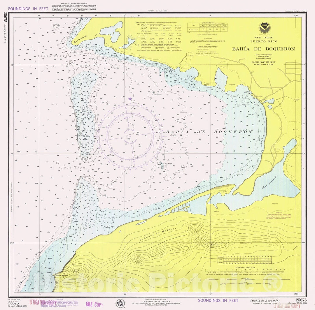 Historic Nautical Map - Bahia De Boqueron, PR, 1976 NOAA Chart - Vintage Wall Art