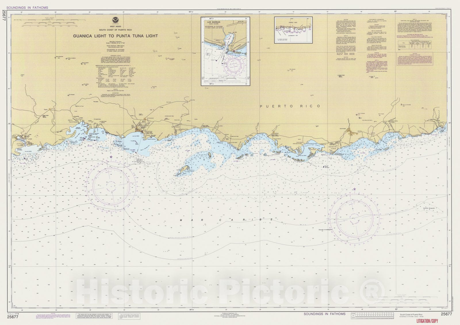 Historic Nautical Map - South Coast Of Puerto Rico, PR, 1987 NOAA Chart - Vintage Wall Art