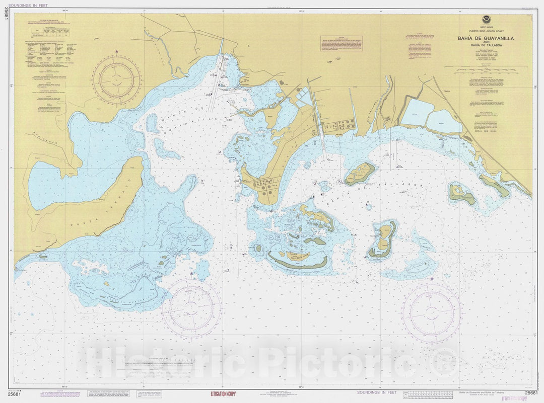 Historic Nautical Map - Bahia De Guayanilla And Bahia De Tallaboa, PR, 1986 NOAA Chart - Vintage Wall Art