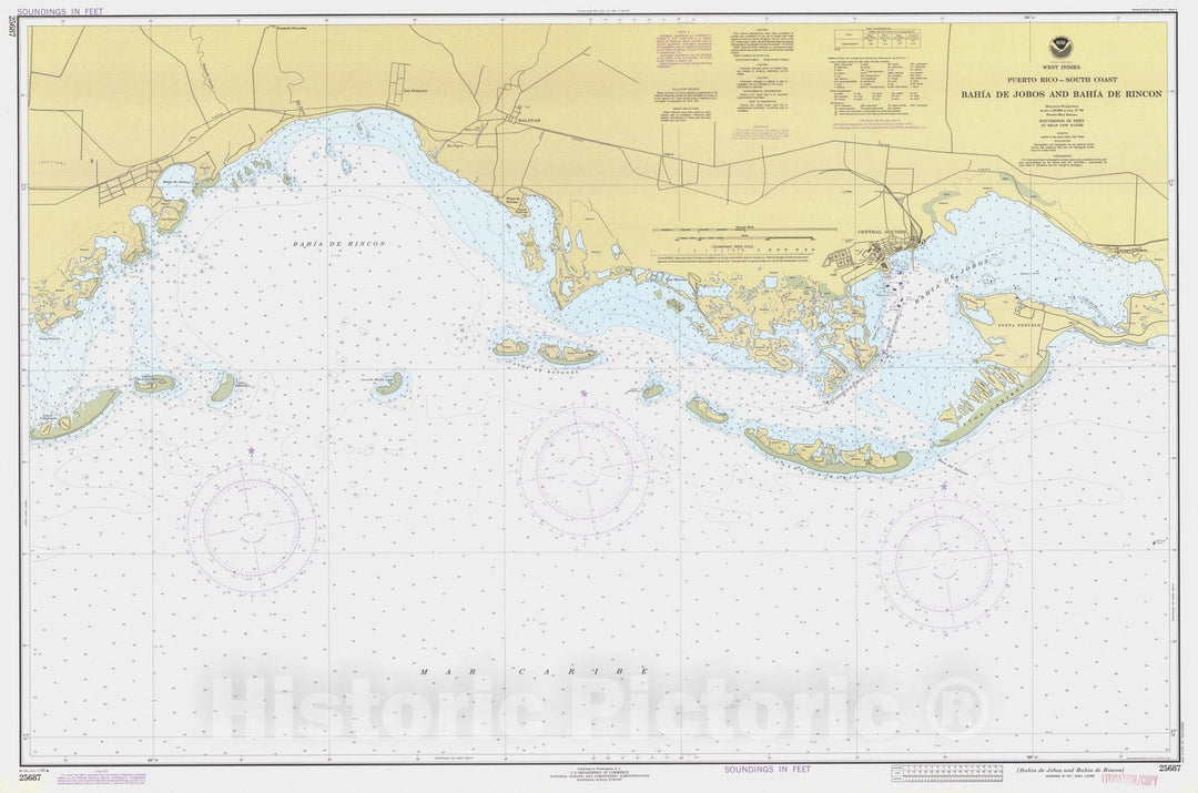 Historic Nautical Map - Bahia De Jobos And Bahia De Rincon, PR, 1980 NOAA Chart - Vintage Wall Art