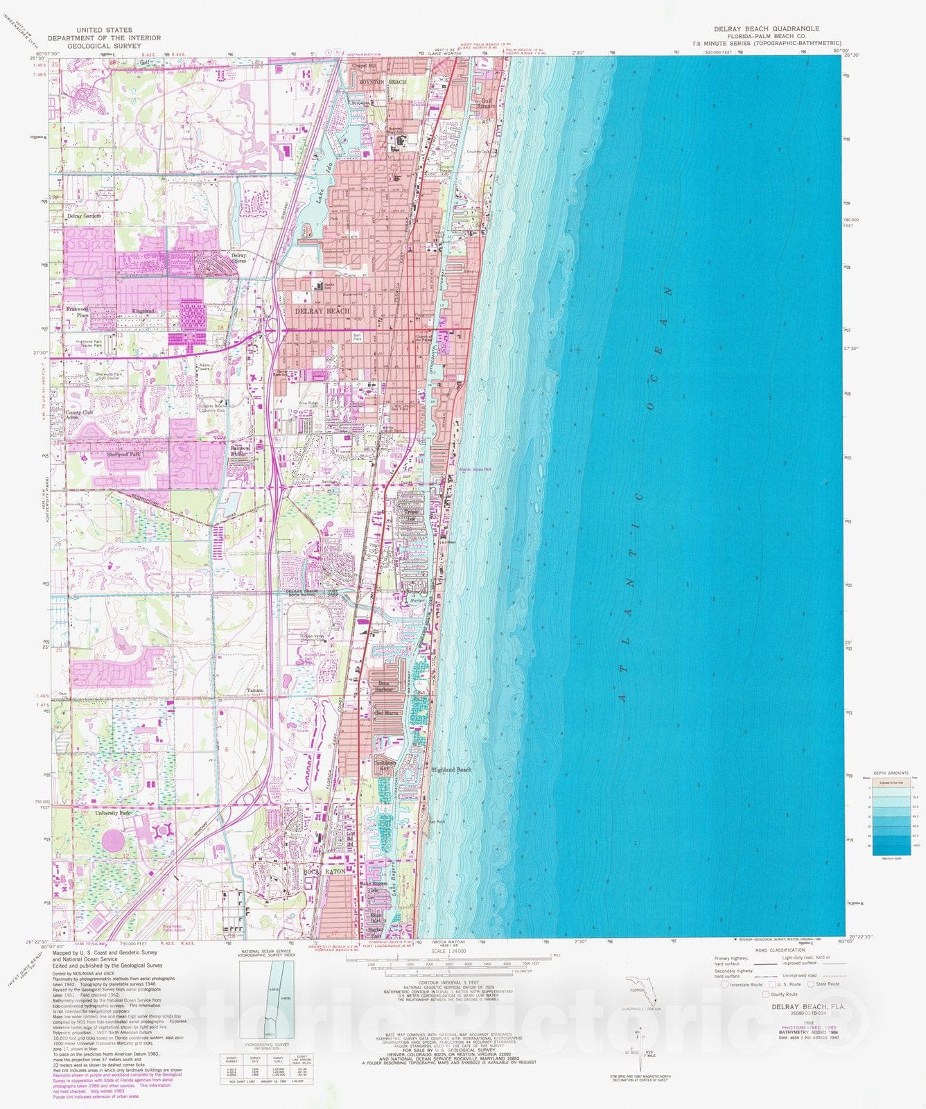 Historic Nautical Map - Delray Beach, FL, 1983 NOAA Topographic Bathymetric Historic Nautical Map - Vintage Wall Art