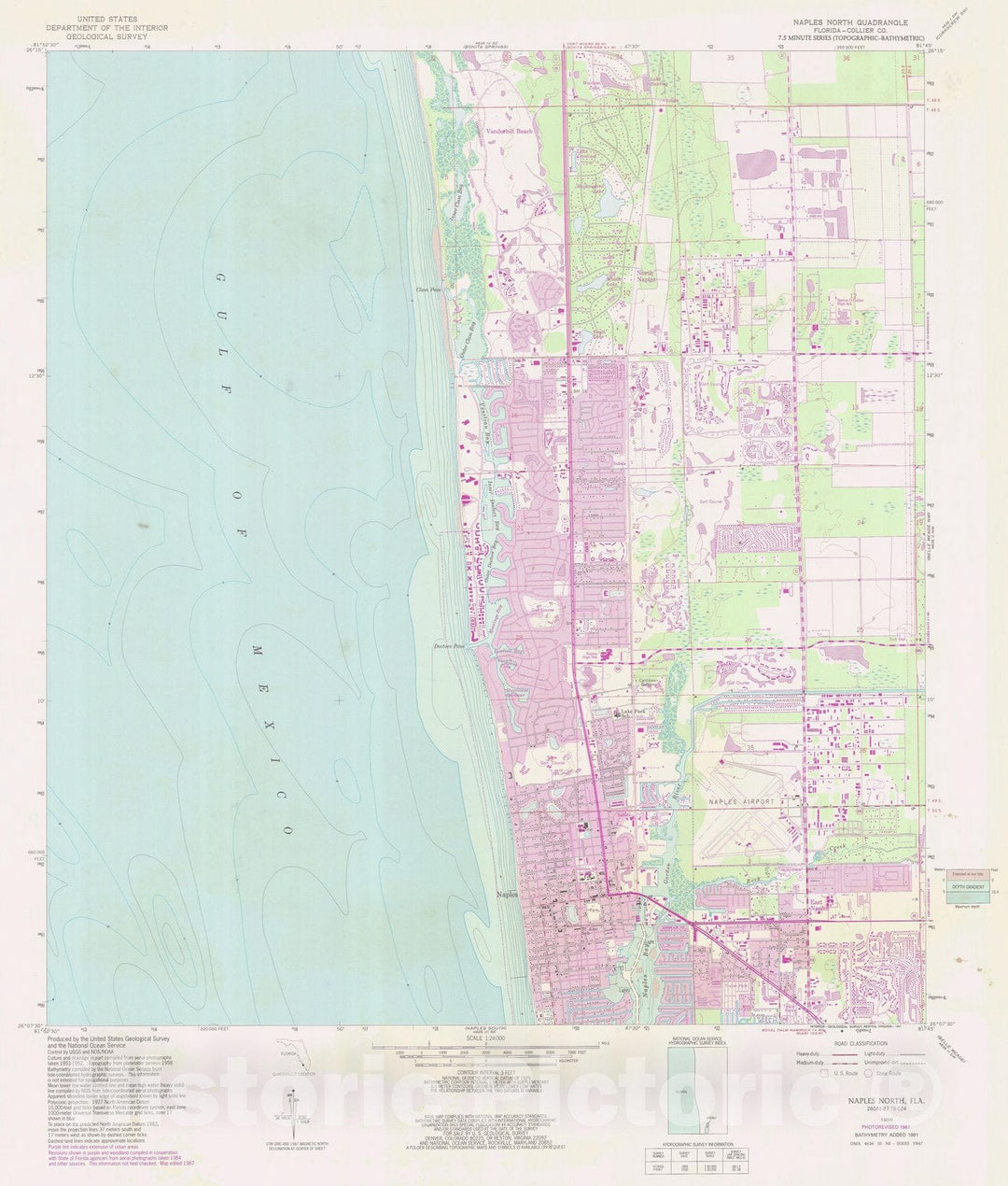 Historic Nautical Map - Naples North, FL, 1987 NOAA Topographic Bathymetric Historic Nautical Map - Vintage Wall Art