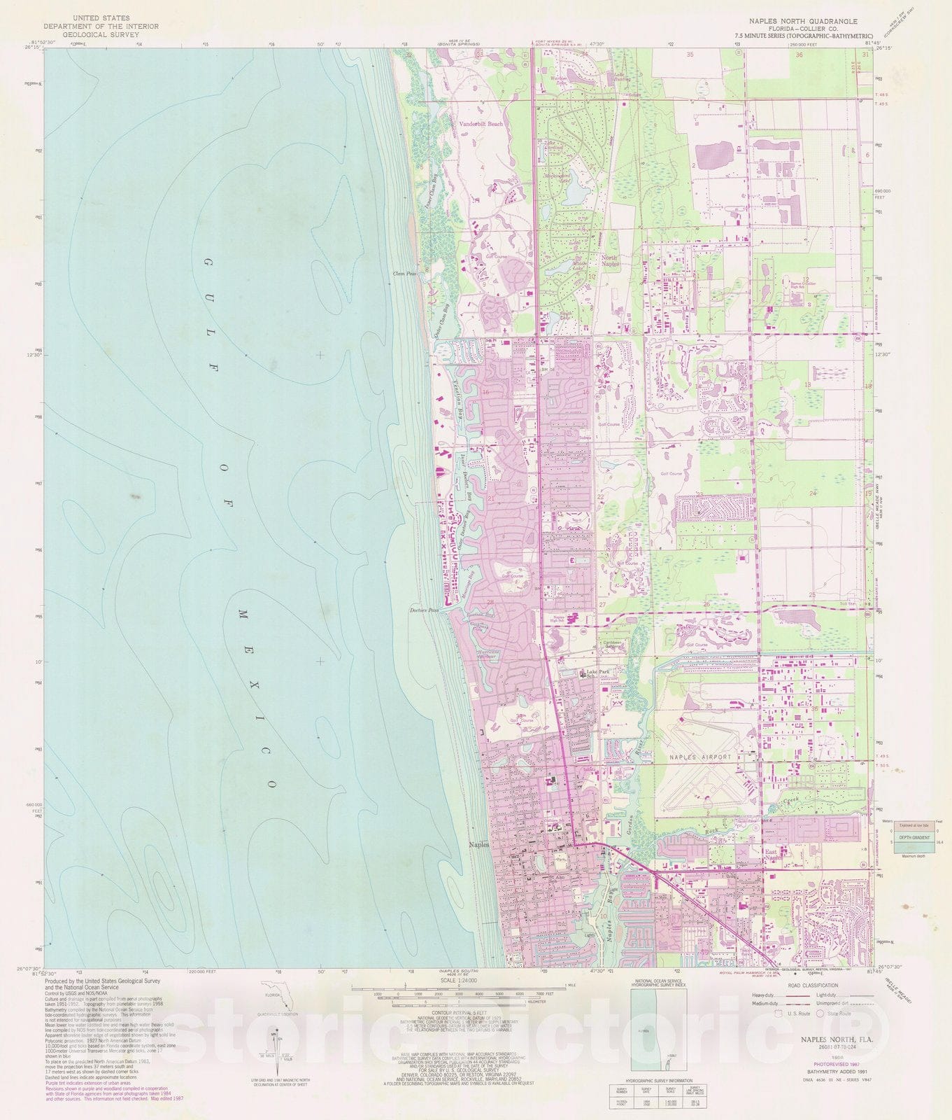 Historic Nautical Map - Naples North, FL, 1987 NOAA Topographic Bathymetric Historic Nautical Map - Vintage Wall Art