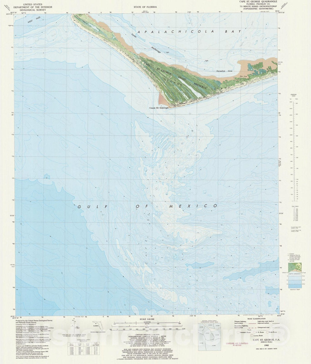 Historic Nautical Map - Cape St George Fla, FL, 1982 NOAA Topographic Bathymetric Historic Nautical Map - Vintage Wall Art