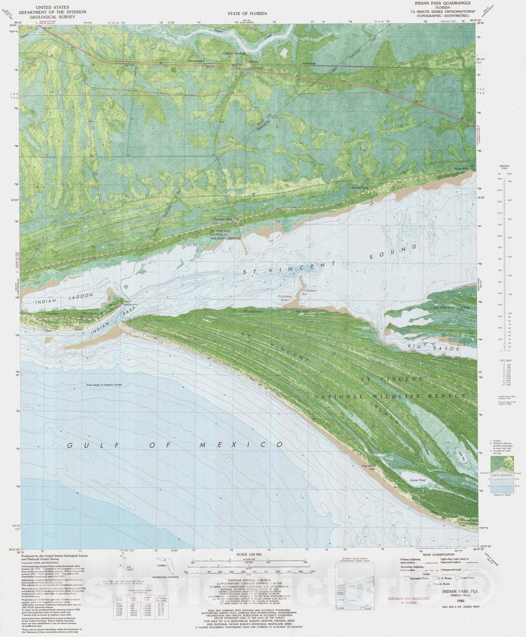 Historic Nautical Map - Indian Pass, FL, 1982 NOAA Topographic Bathymetric Historic Nautical Map - Vintage Wall Art