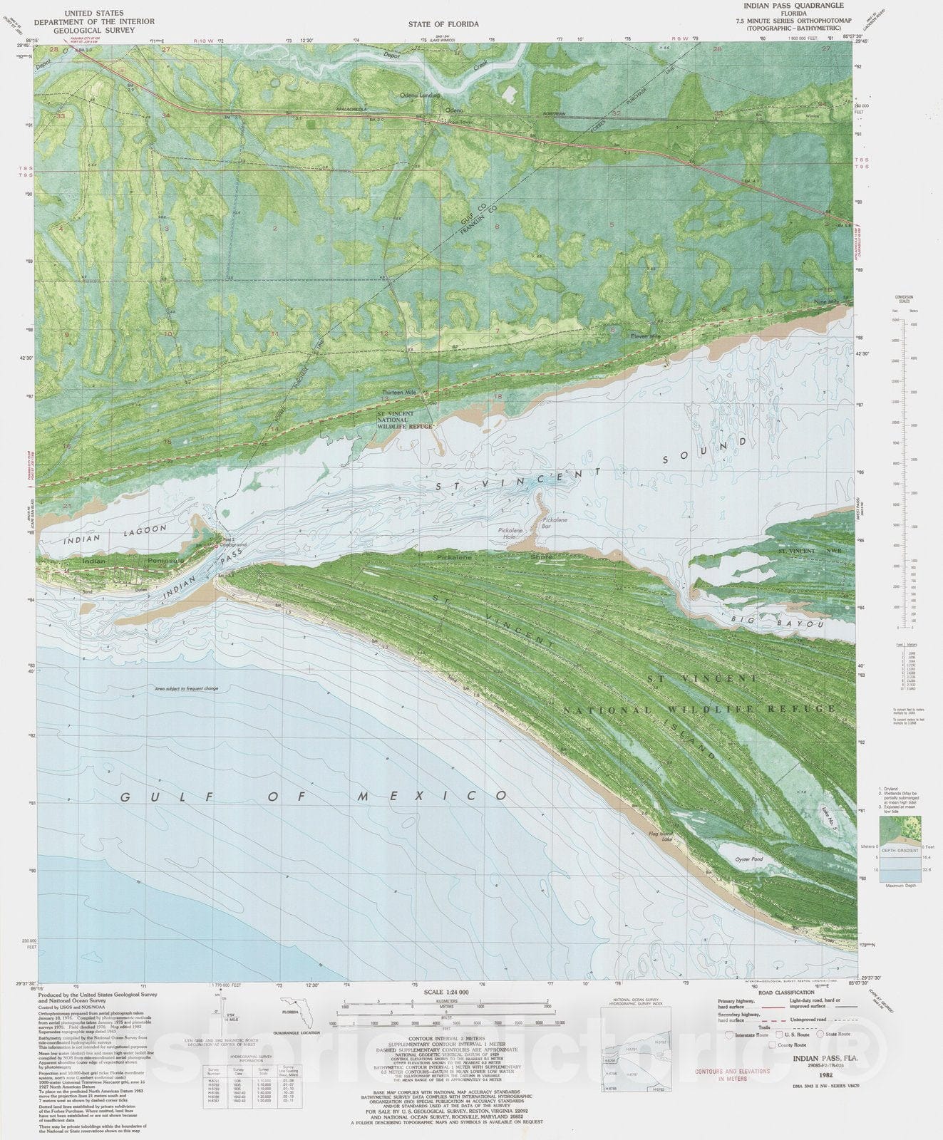 Historic Nautical Map - Indian Pass, FL, 1982 NOAA Topographic Bathymetric Historic Nautical Map - Vintage Wall Art