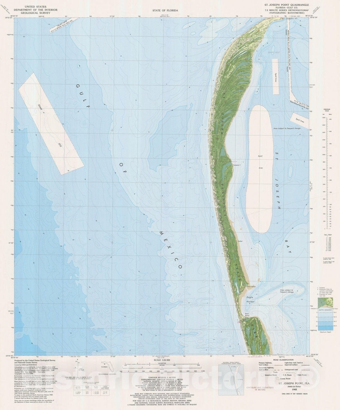 Historic Nautical Map - St Joseph Point, FL, 1982 NOAA Topographic Bathymetric Historic Nautical Map - Vintage Wall Art