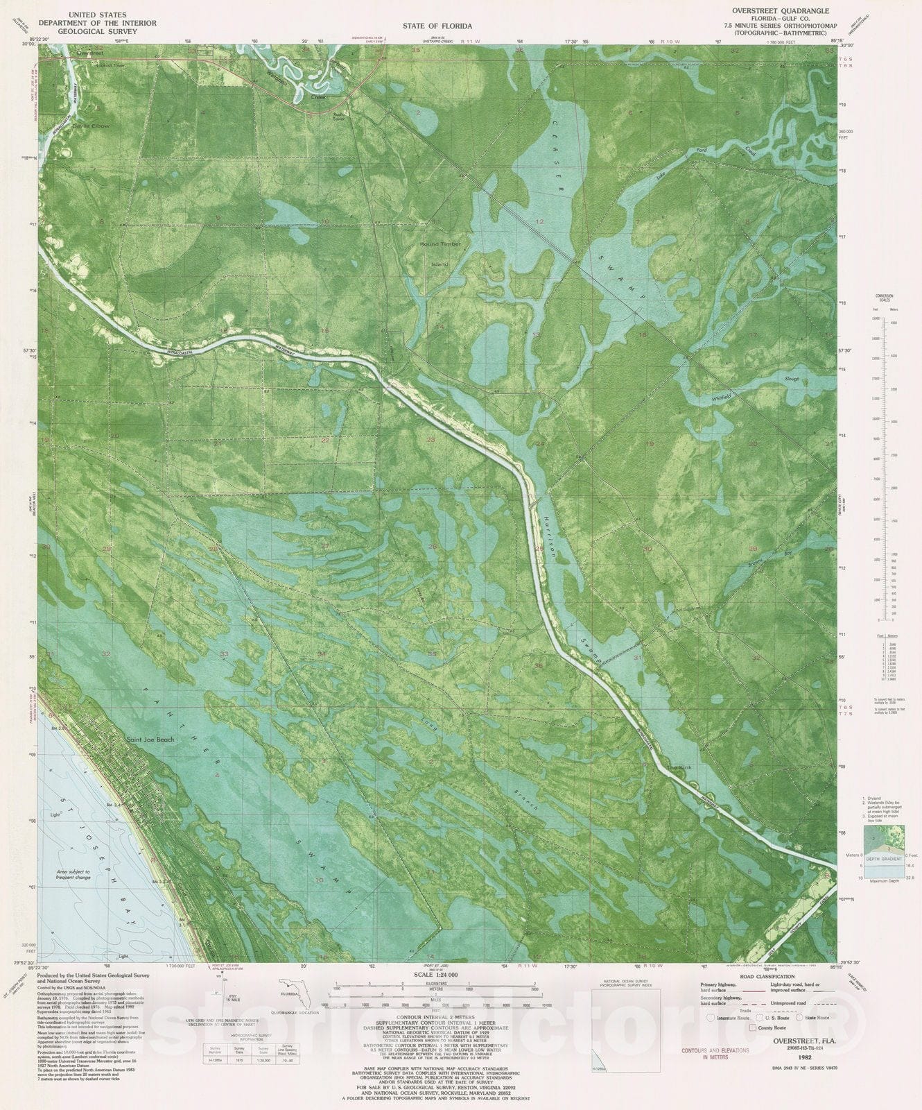 Historic Nautical Map - Overstreet, FL, 1982 NOAA Topographic Bathymetric Historic Nautical Map - Vintage Wall Art