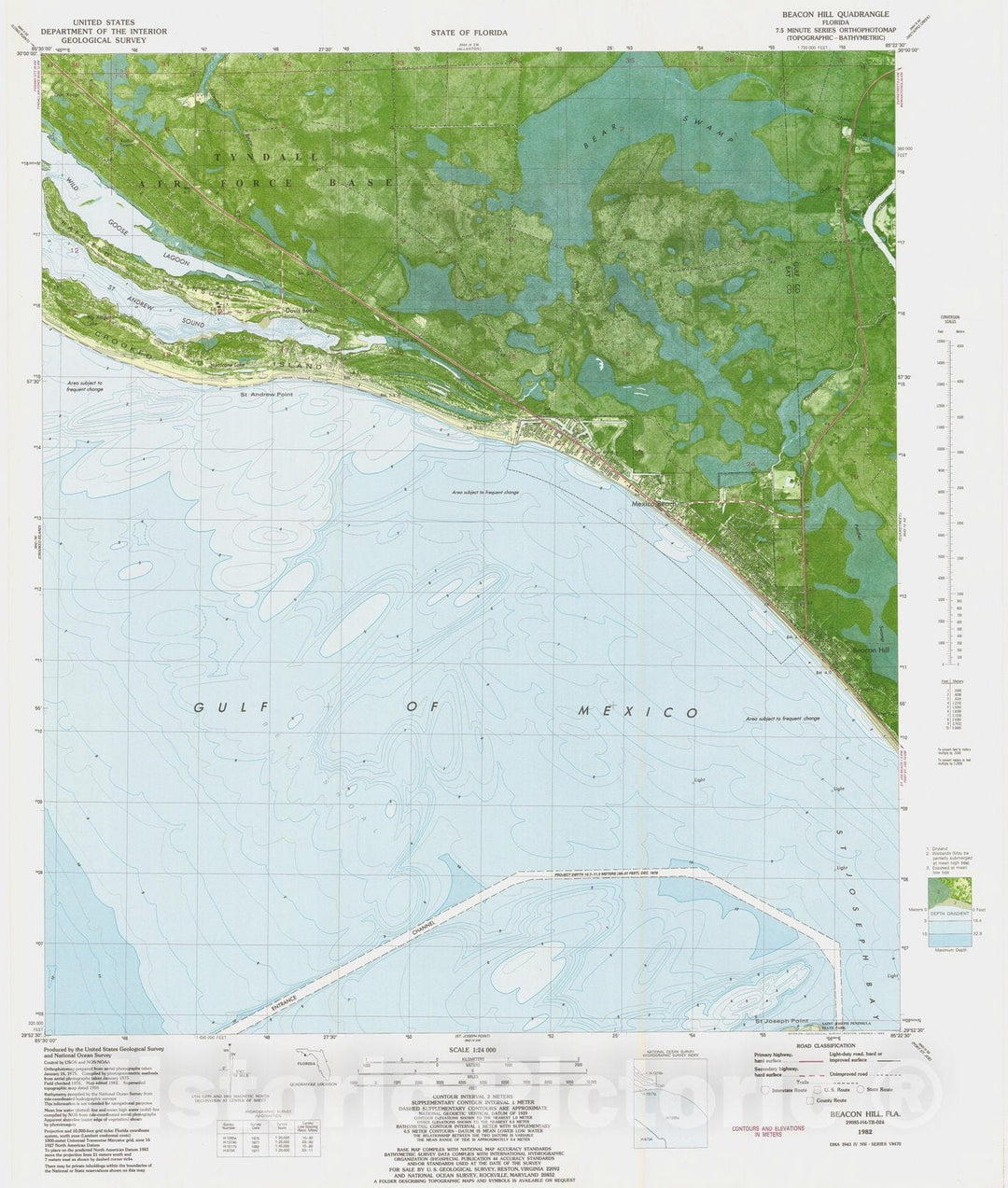 Historic Nautical Map - Beacon Hill Fla, FL, 1982 NOAA Topographic Bathymetric Historic Nautical Map - Vintage Wall Art