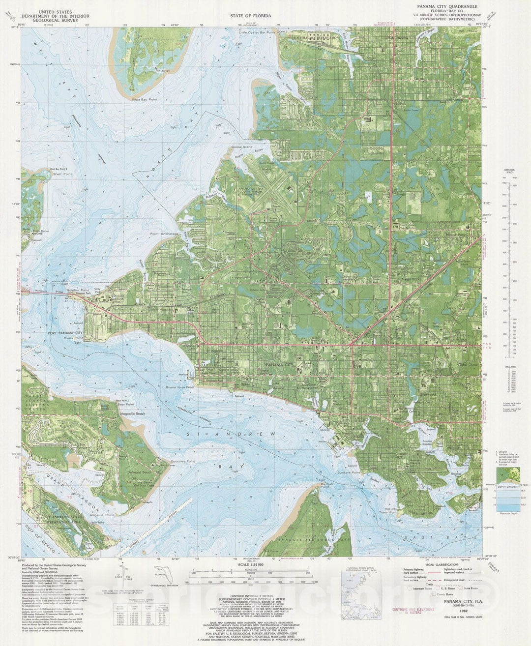 Historic Nautical Map - Panama City, FL, 1982 NOAA Topographic Bathymetric Historic Nautical Map - Vintage Wall Art