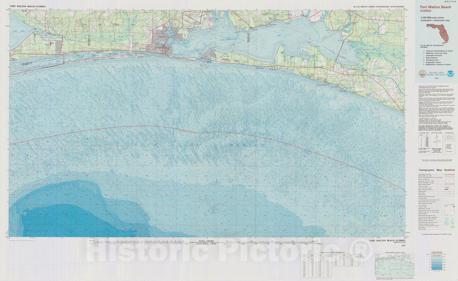 Historic Nautical Map - Fort Walton Beach, FL, 1978 NOAA Topographic Bathymetric Historic Nautical Map - Vintage Wall Art