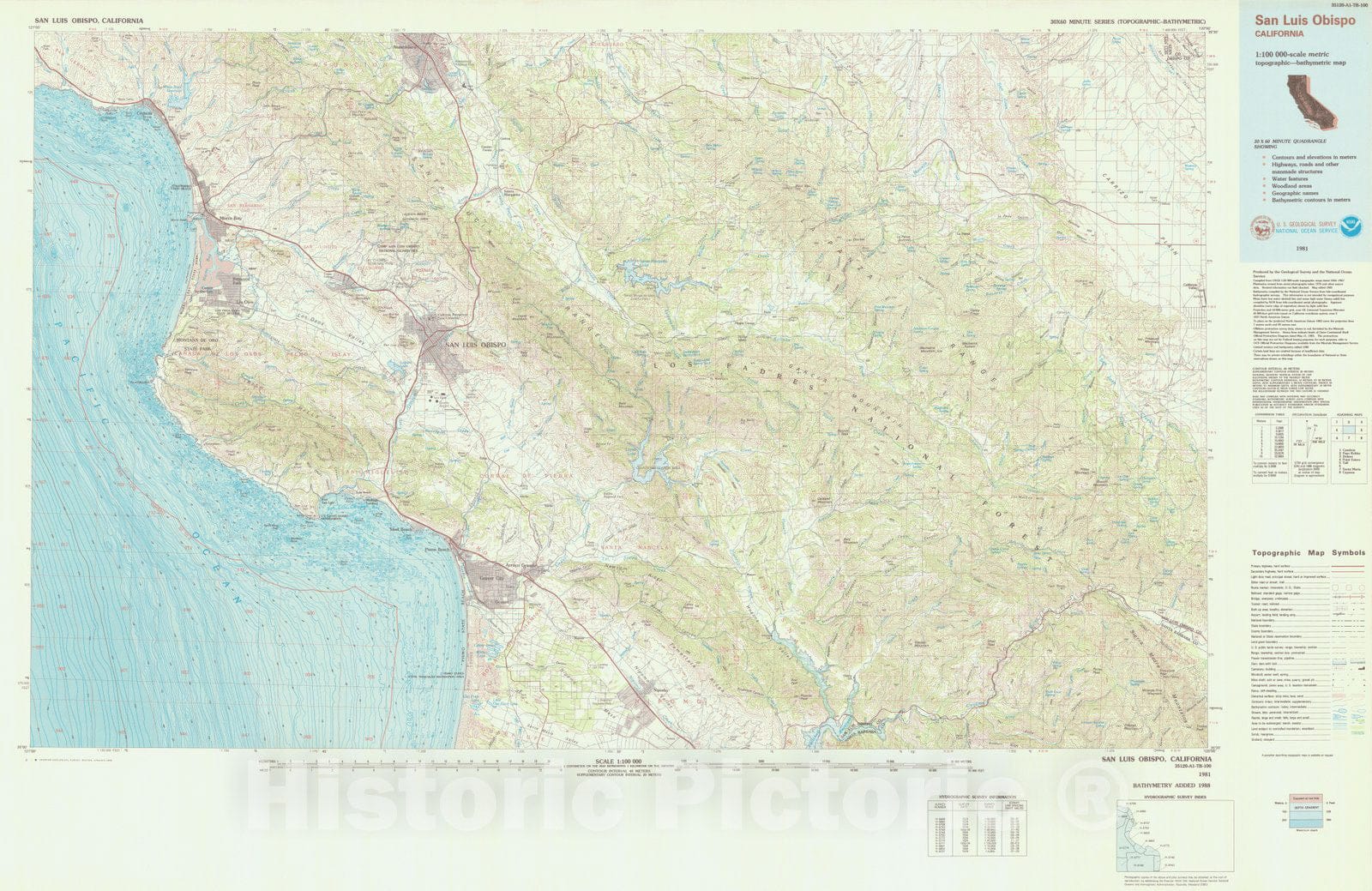 Historic Nautical Map - San Luis Obispo, CA, 1981 NOAA Topographic Bathymetric Historic Nautical Map - Vintage Wall Art