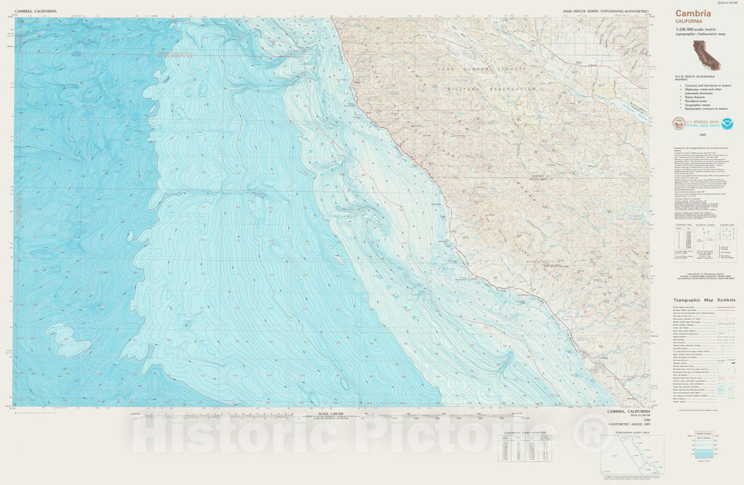 Historic Nautical Map - Cambria, CA, 1980 NOAA Topographic Bathymetric Historic Nautical Map - Vintage Wall Art